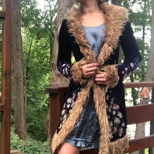 Betsy Johnson Funky Blue Velvet Long Coat